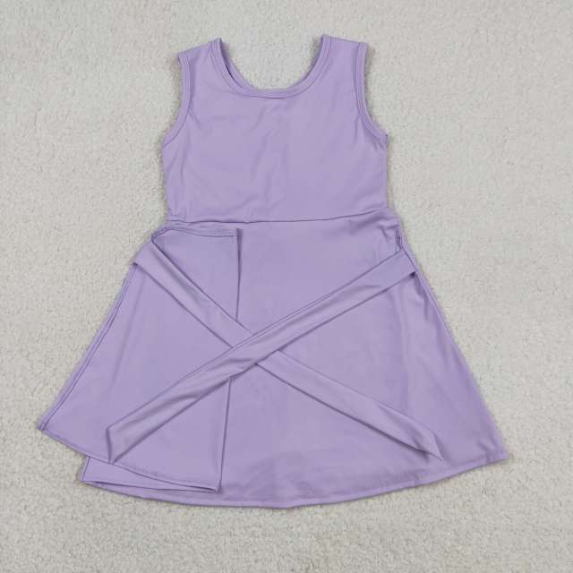 GSD3881  RTS Purple solid print active girl yoga dress