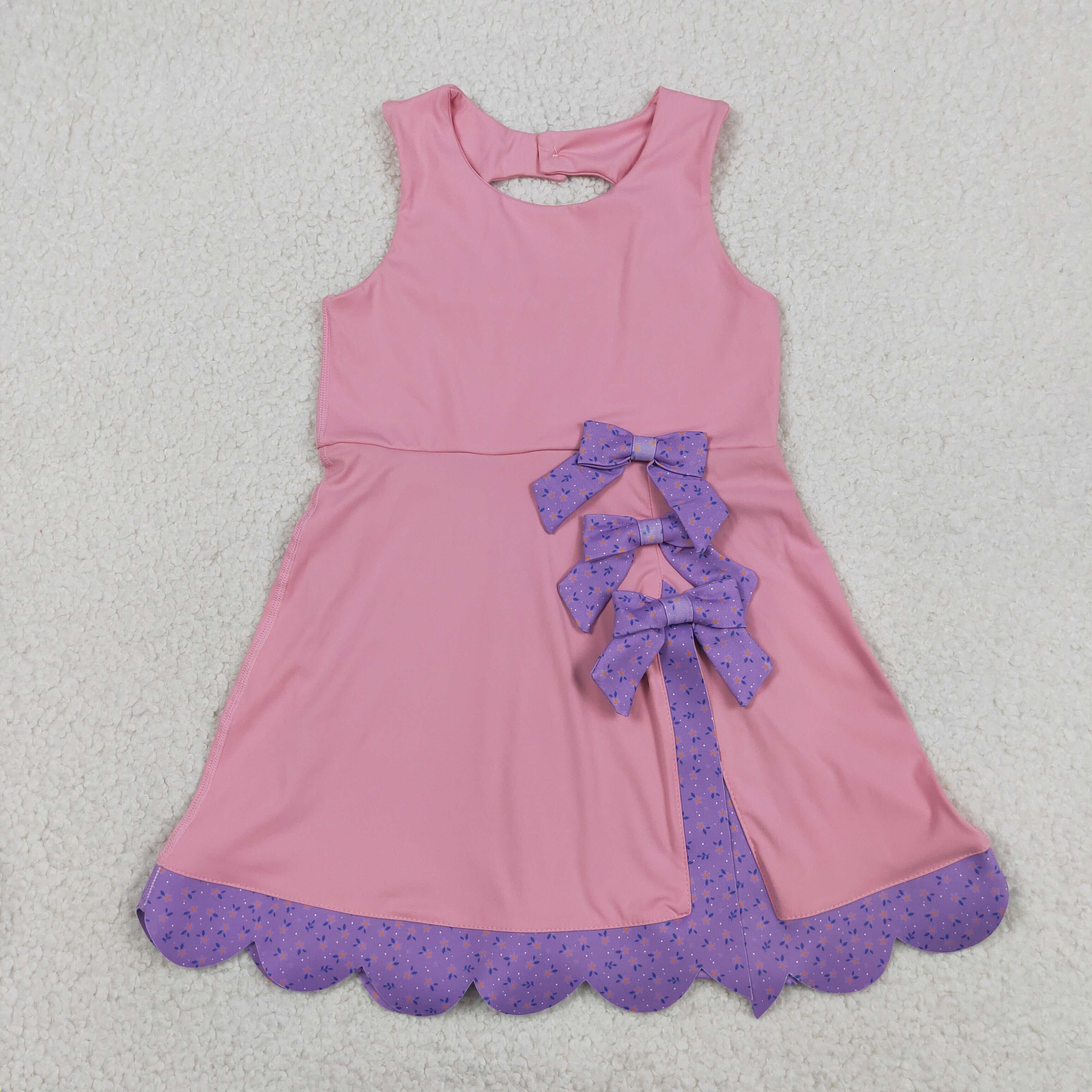 GSD3317 RTS Purple bows print active girl yoga dress