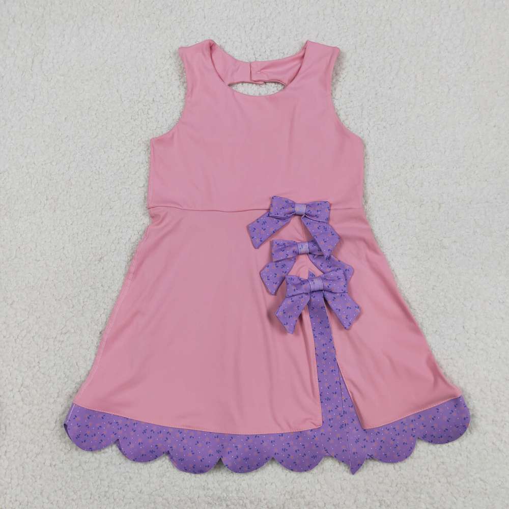 GSD3317 RTS Purple bows print active girl yoga dress