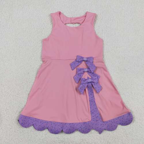 GSD3317 RTS Purple bows print active girl yoga dress
