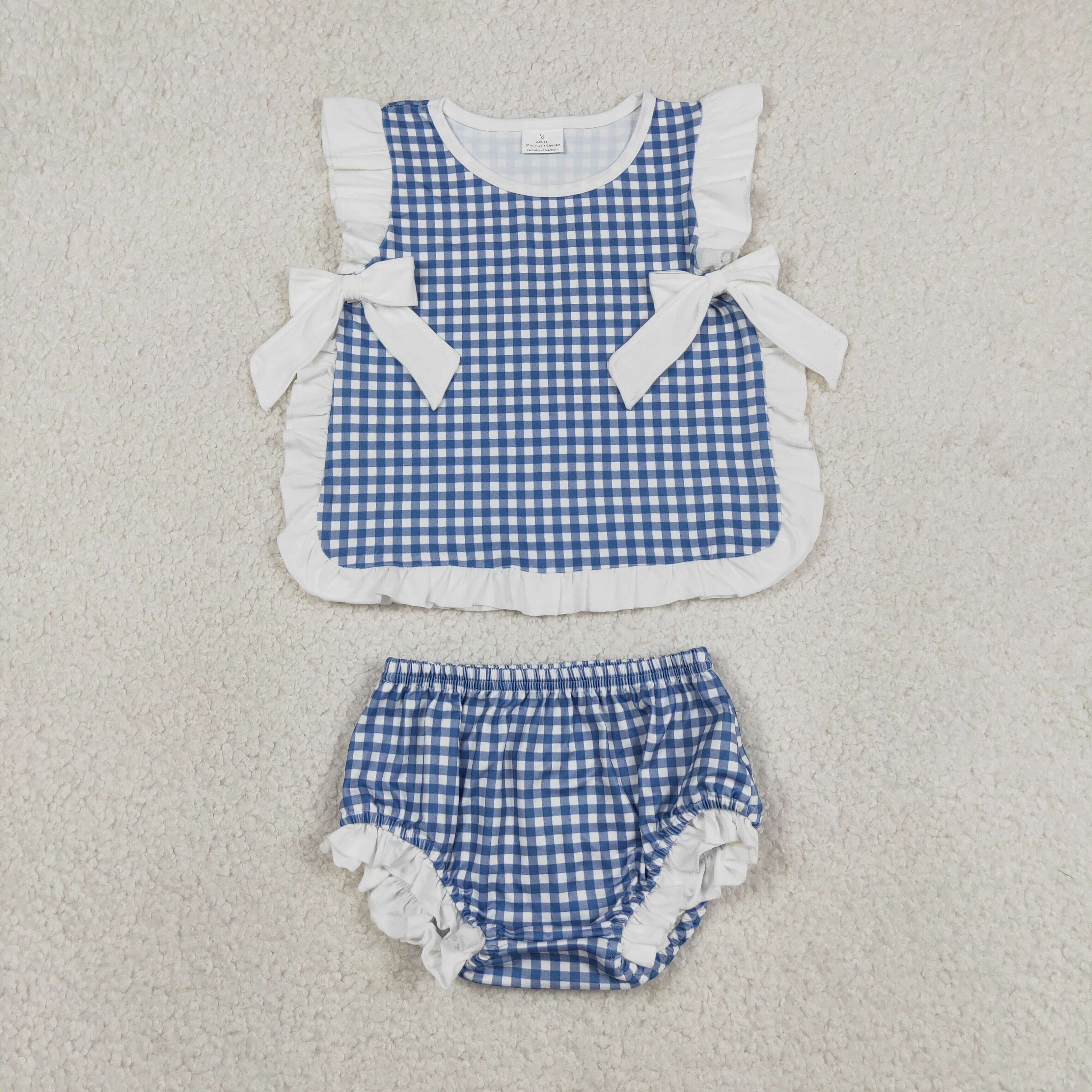 GBO0528   RTS Girl Blue White plaid sleeveless girl bummies