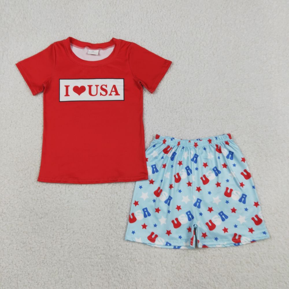 BSSO2011 RTS Red Blue 4th of july i love usa short sleeve boy outfits