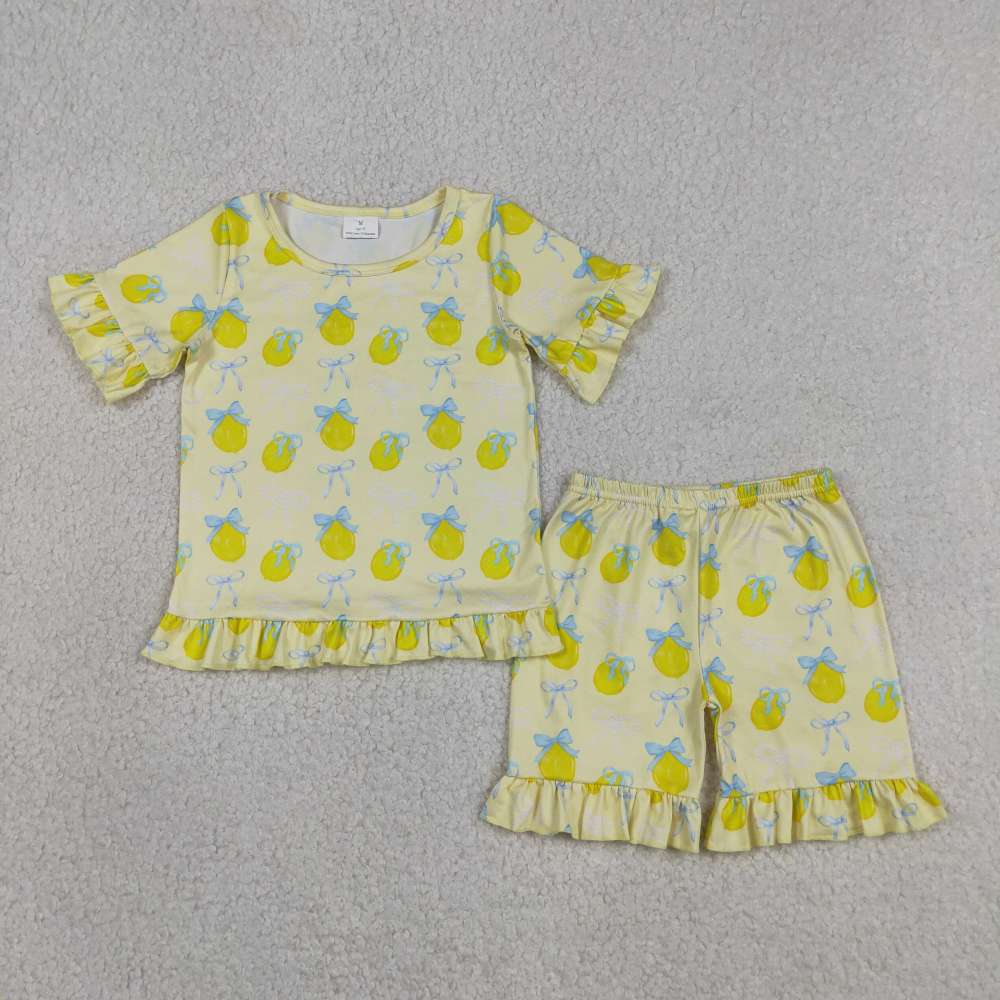 GSSO3326 YELLOW Lemon Print short sleeve girl outfits