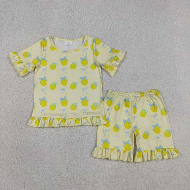 GSSO3326 YELLOW Lemon Print short sleeve girl outfits