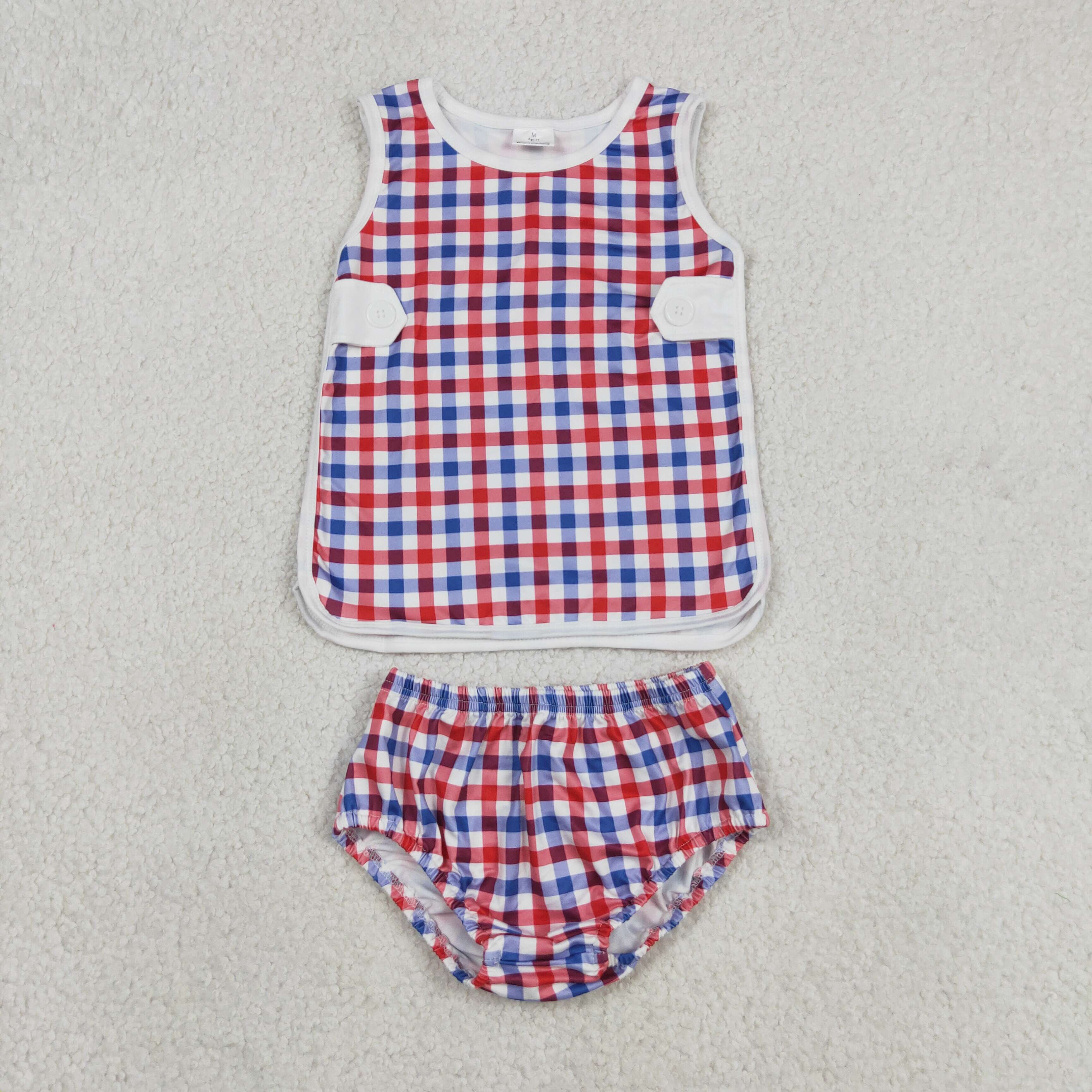 GBO0530  RTS Girl Blue red plaid sleeveless boy bummies