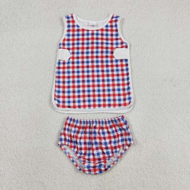 GBO0530  RTS Girl Blue red plaid sleeveless girl bummies