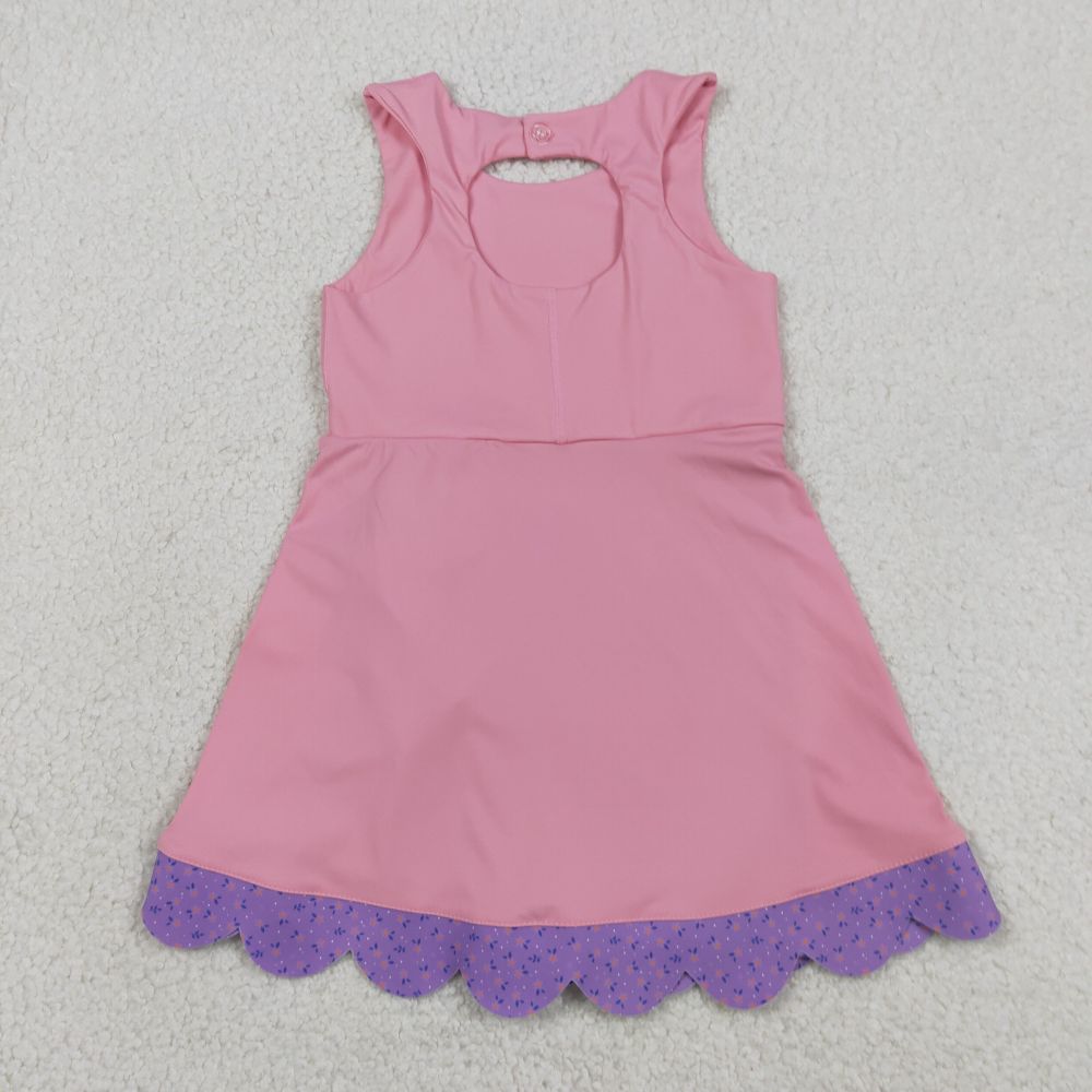 GSD3317 RTS Purple bows print active girl yoga dress