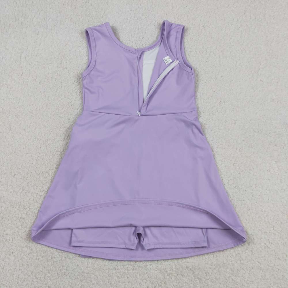GSD3881  RTS Purple solid print active girl yoga dress