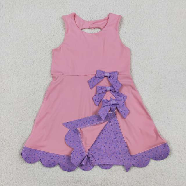 GSD3317 RTS Purple bows print active girl yoga dress