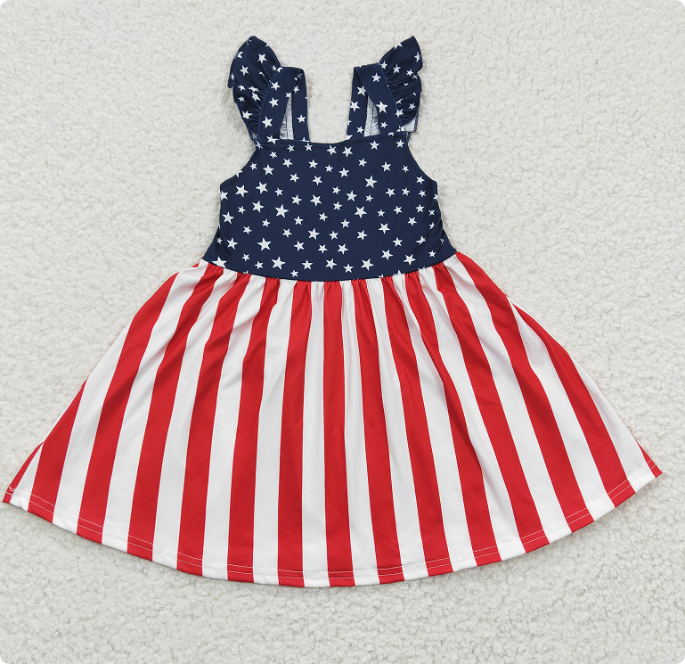 GSD0289 Girl's National Day Star Striped Vest Dress