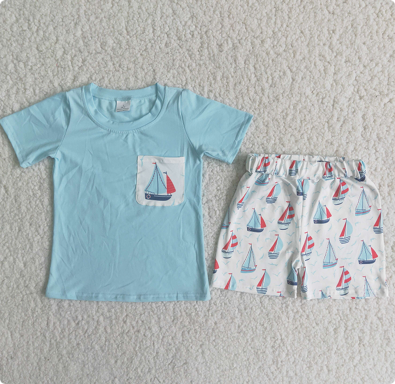 A7-11 Blue Sailboat Pocket Summer Boys Set
