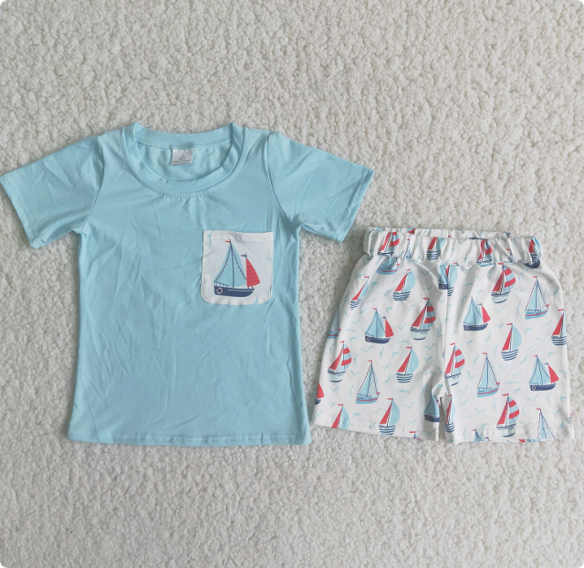 A7-11 Blue Sailboat Pocket Summer Boys Set
