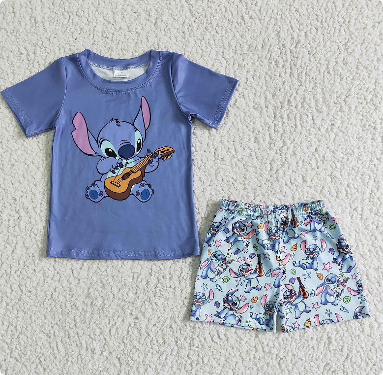 BSSO0027  Blue Short-Sleeve and Shorts Set