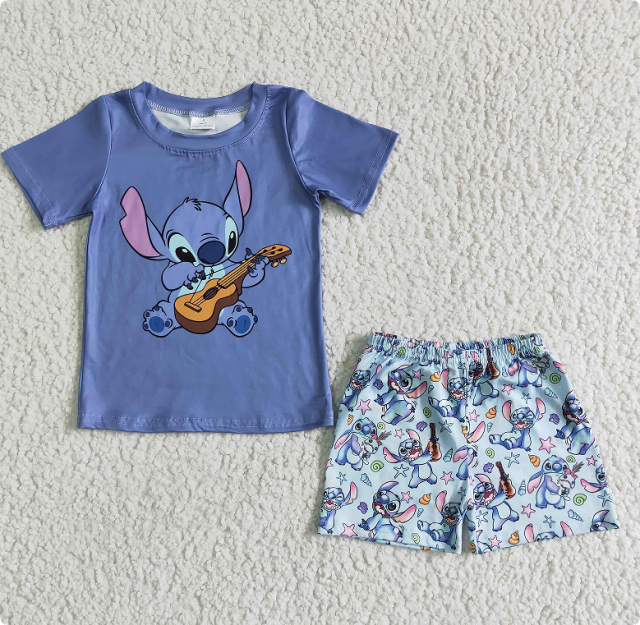 BSSO0027  Blue Short-Sleeve and Shorts Set