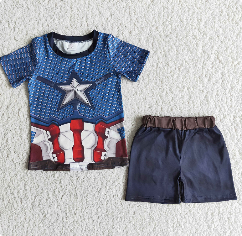 E12-12 Blue top and shorts boy suit