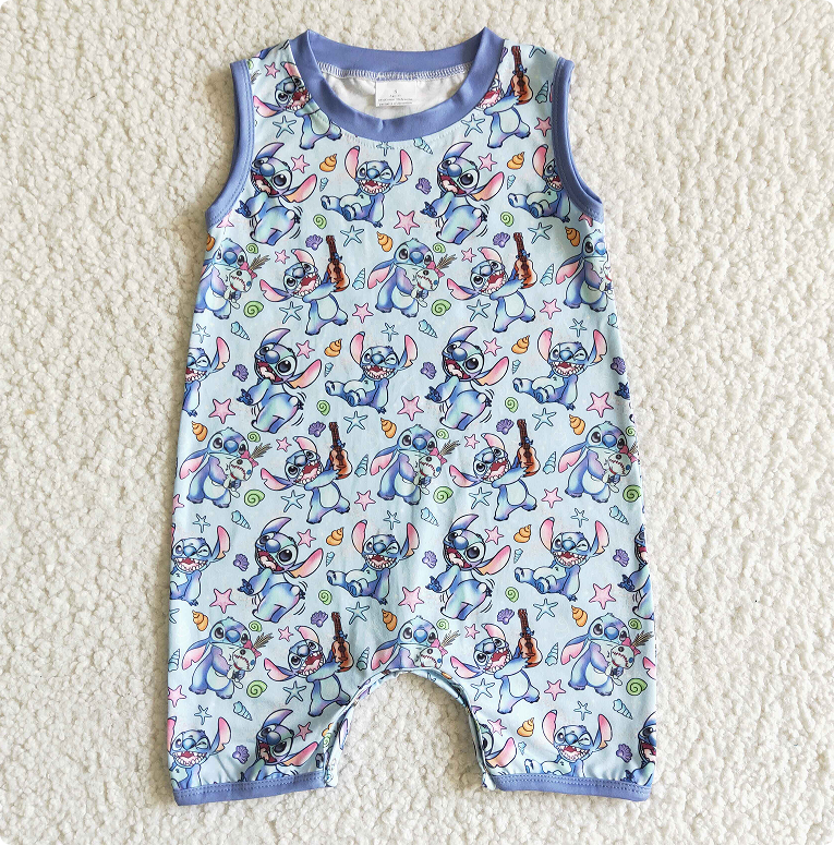 SR0009 Blue short-sleeved Romper