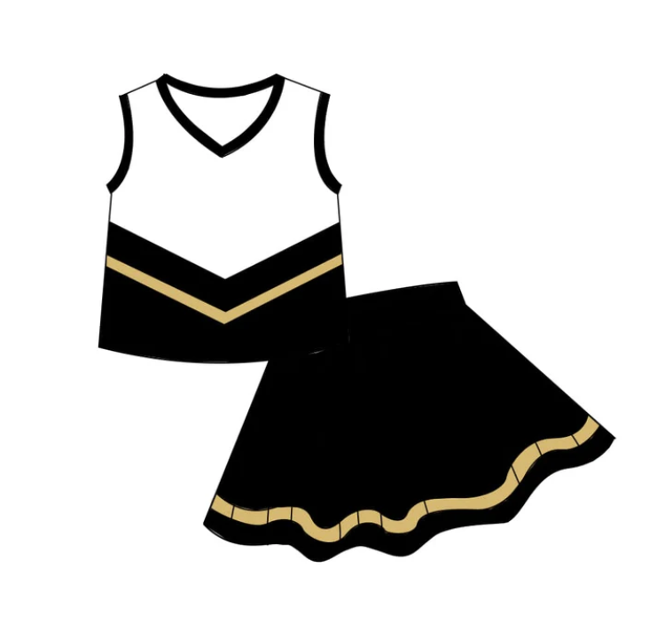 Baby Girls Black Gold Stripe Vest Top Skirt Shorts Team Yoga Active Clothes Sets Preorder
