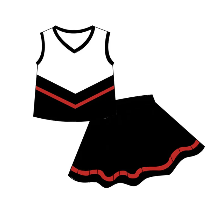 Baby Girls Black Red Stripe Vest Top Skirt Shorts Team Yoga Active Clothes Sets Preorder