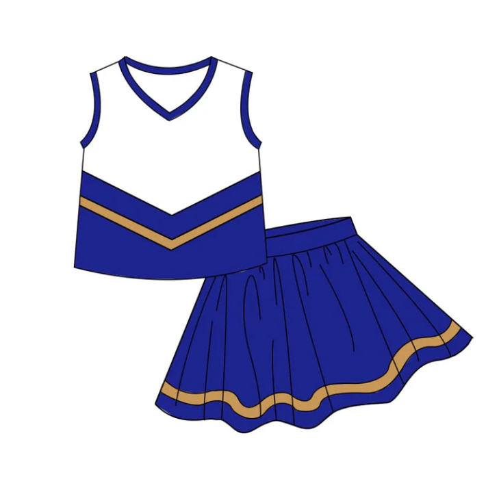 Baby Girls Hot Blue Gold Stripe Vest Top Skirt Shorts Team Yoga Active Clothes Sets Preorder
