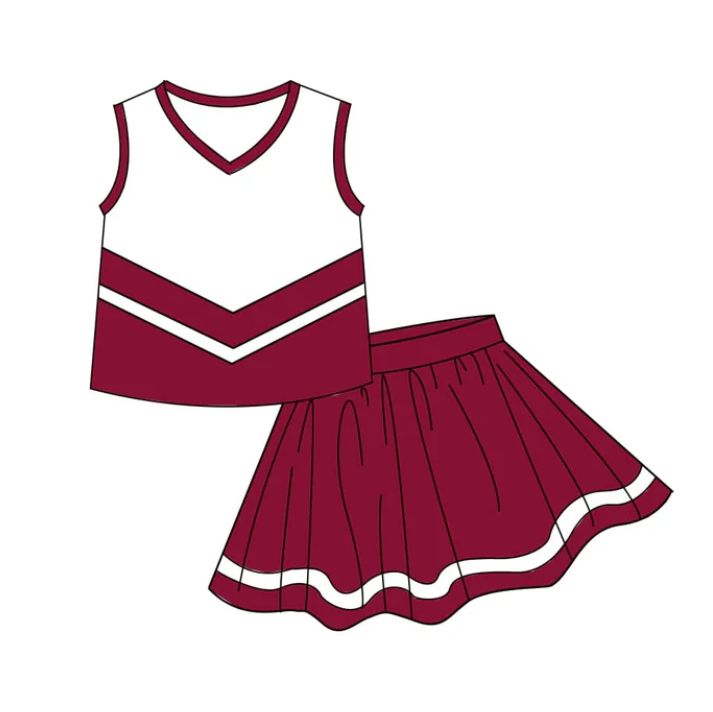 Baby Girls Maroon Gold Stripe Vest Top Skirt Shorts Team Yoga Active Clothes Sets Preorder