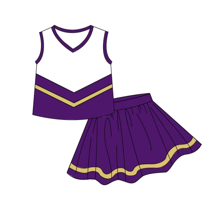 Baby Girls Purple Gold Stripe Vest Top Skirt Shorts Team Yoga Active Clothes Sets Preorder