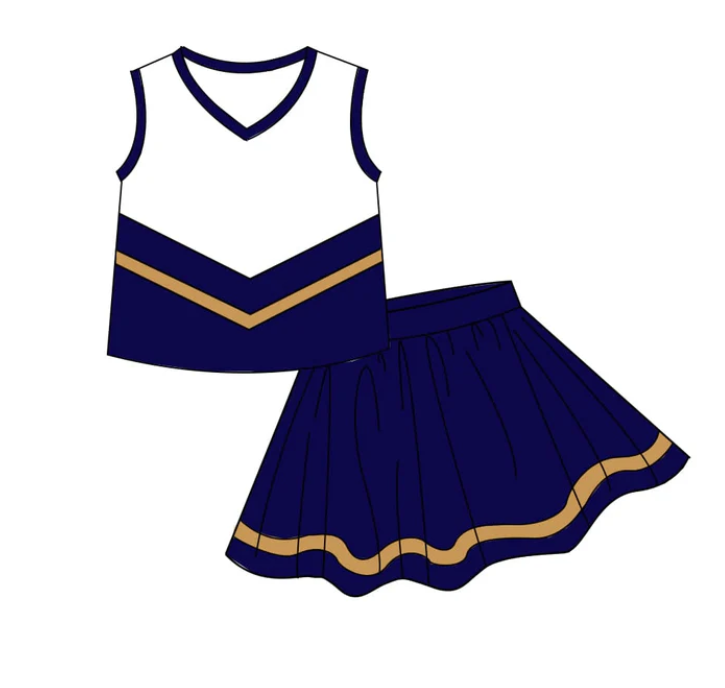 Baby Girls Navy Gold Stripe Vest Top Skirt Shorts Team Yoga Active Clothes Sets Preorder