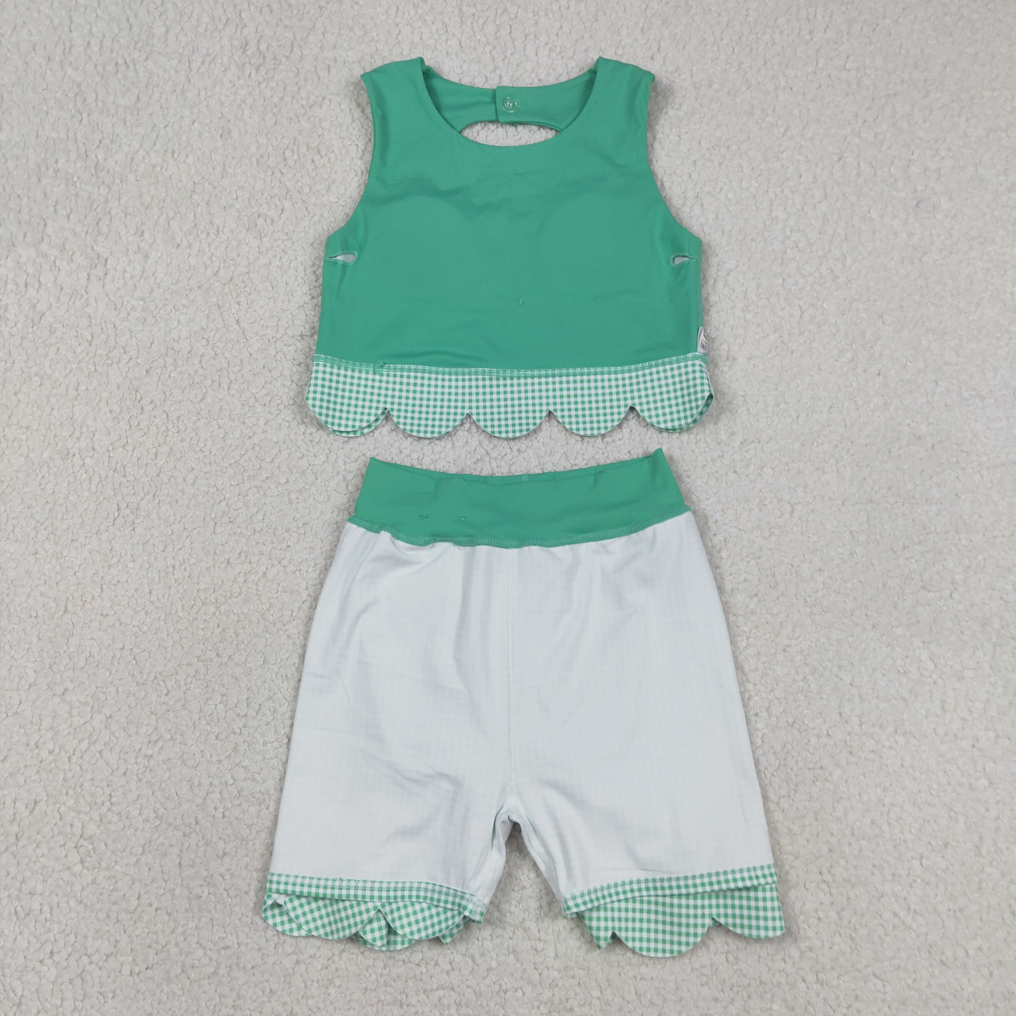GSD3320  RTS Green plaid print active girl yoga scallop skirt dress