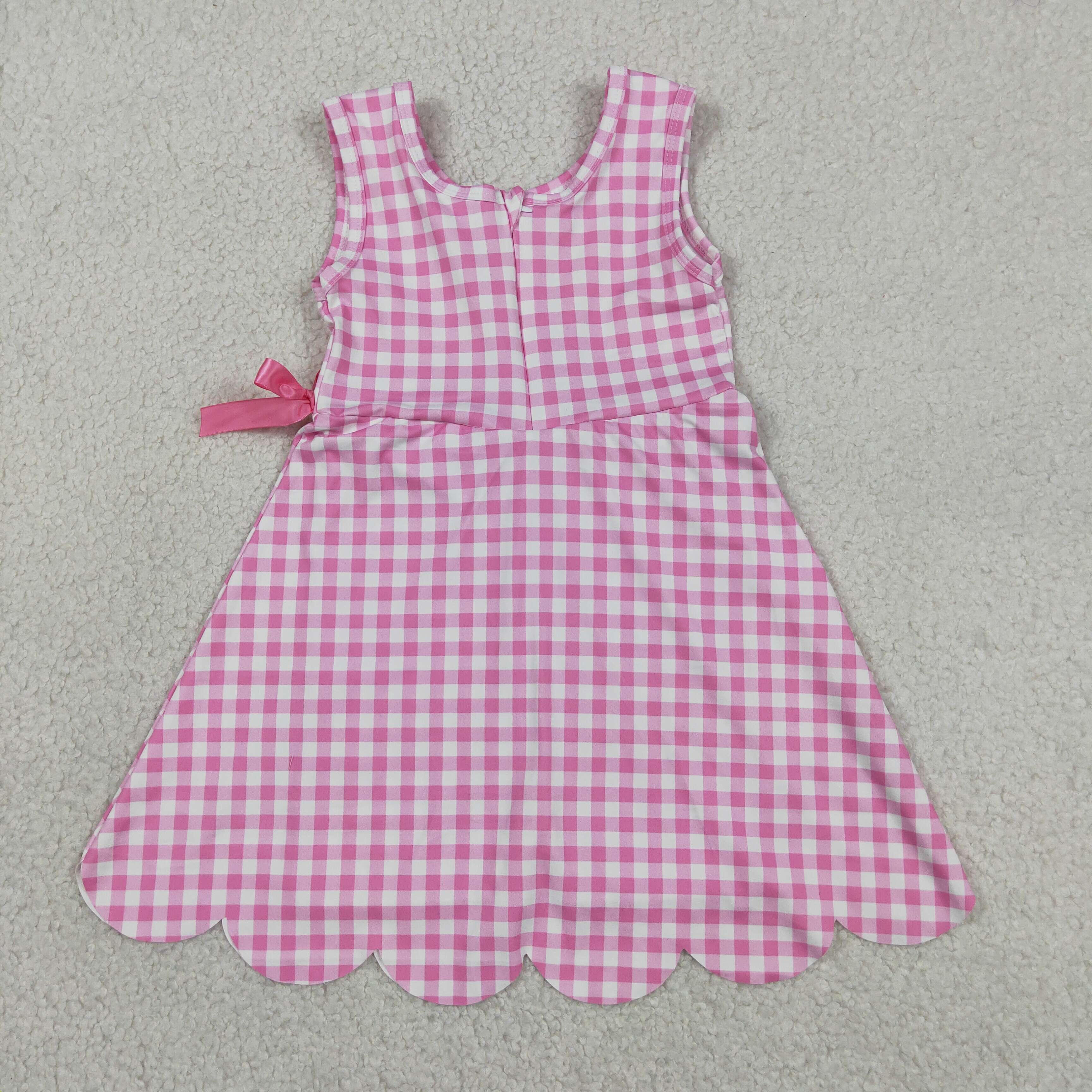 GSD3779 RTS Pink plaid print active girl yoga dress