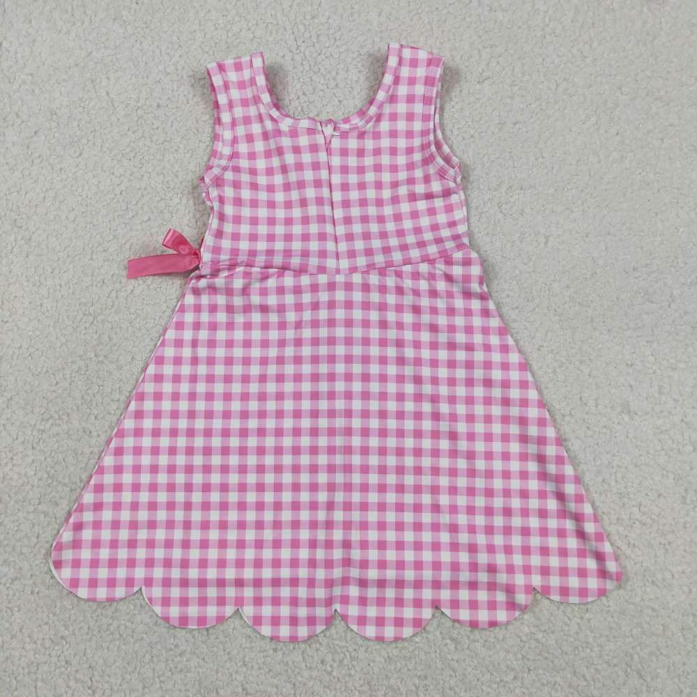 GSD3779 RTS Pink plaid print active girl yoga dress
