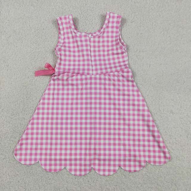 GSD3779 RTS Pink plaid print active girl yoga dress