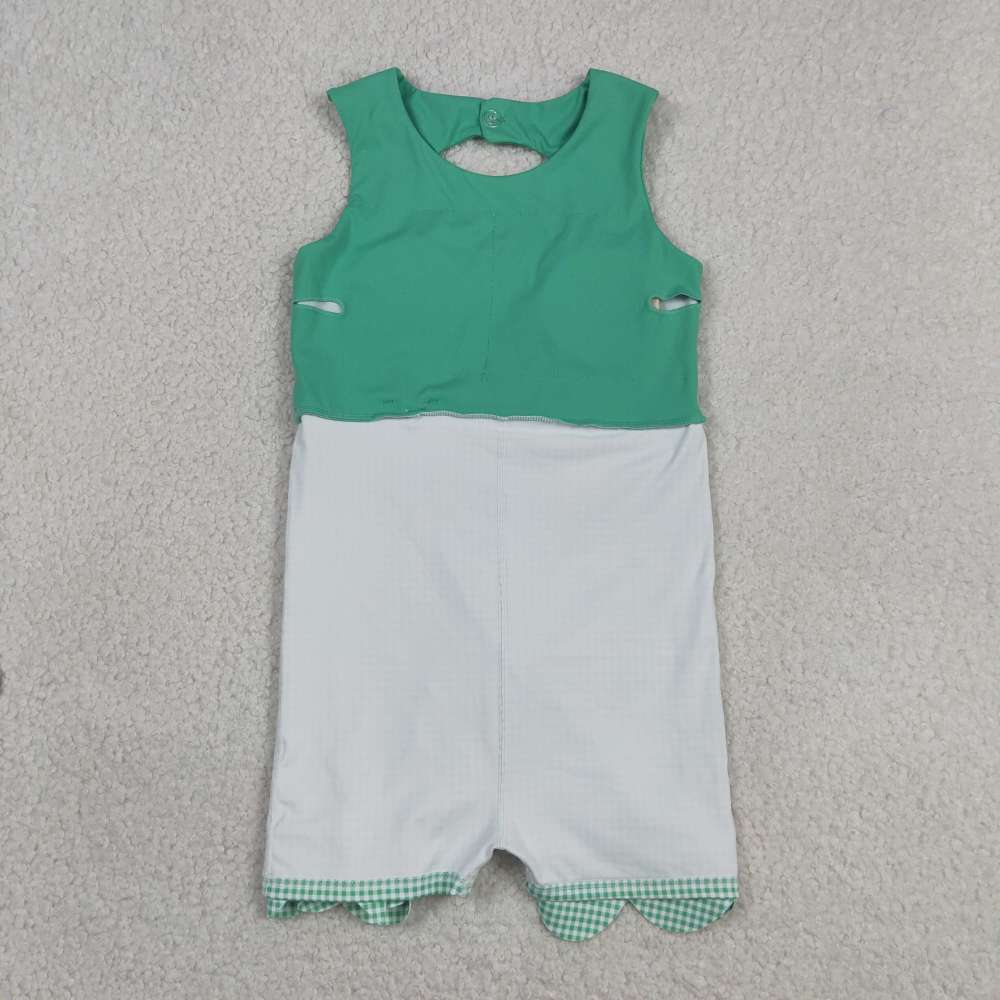 GSD3029 RTS cyan plaid bows  print active girl yoga scallop dress