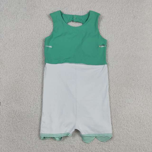 GSD3029 RTS cyan plaid bows  print active girl yoga scallop dress