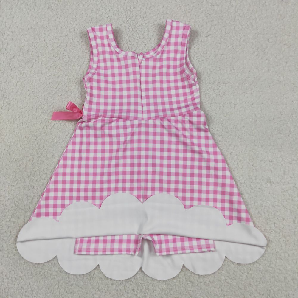 GSD3779 RTS Pink plaid print active girl yoga dress