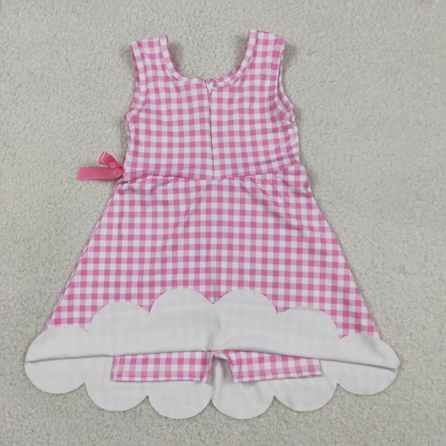 GSD3779 RTS Pink plaid print active girl yoga dress