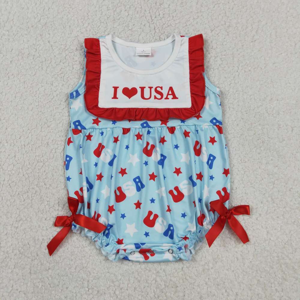 SR4154  Baby I love USA Stars print sleeveless Rompers