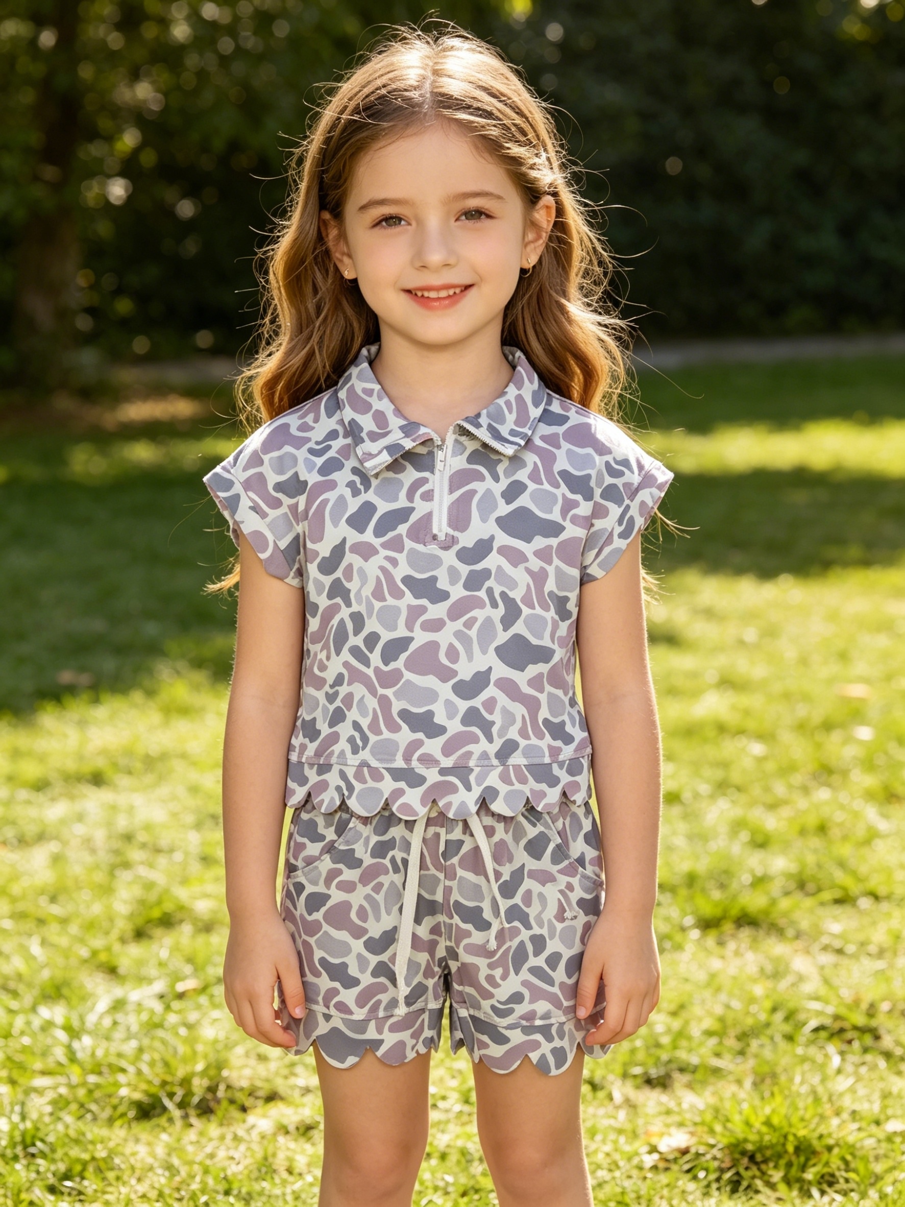 GSSO3564 Grey camo short sleeve girl outfits