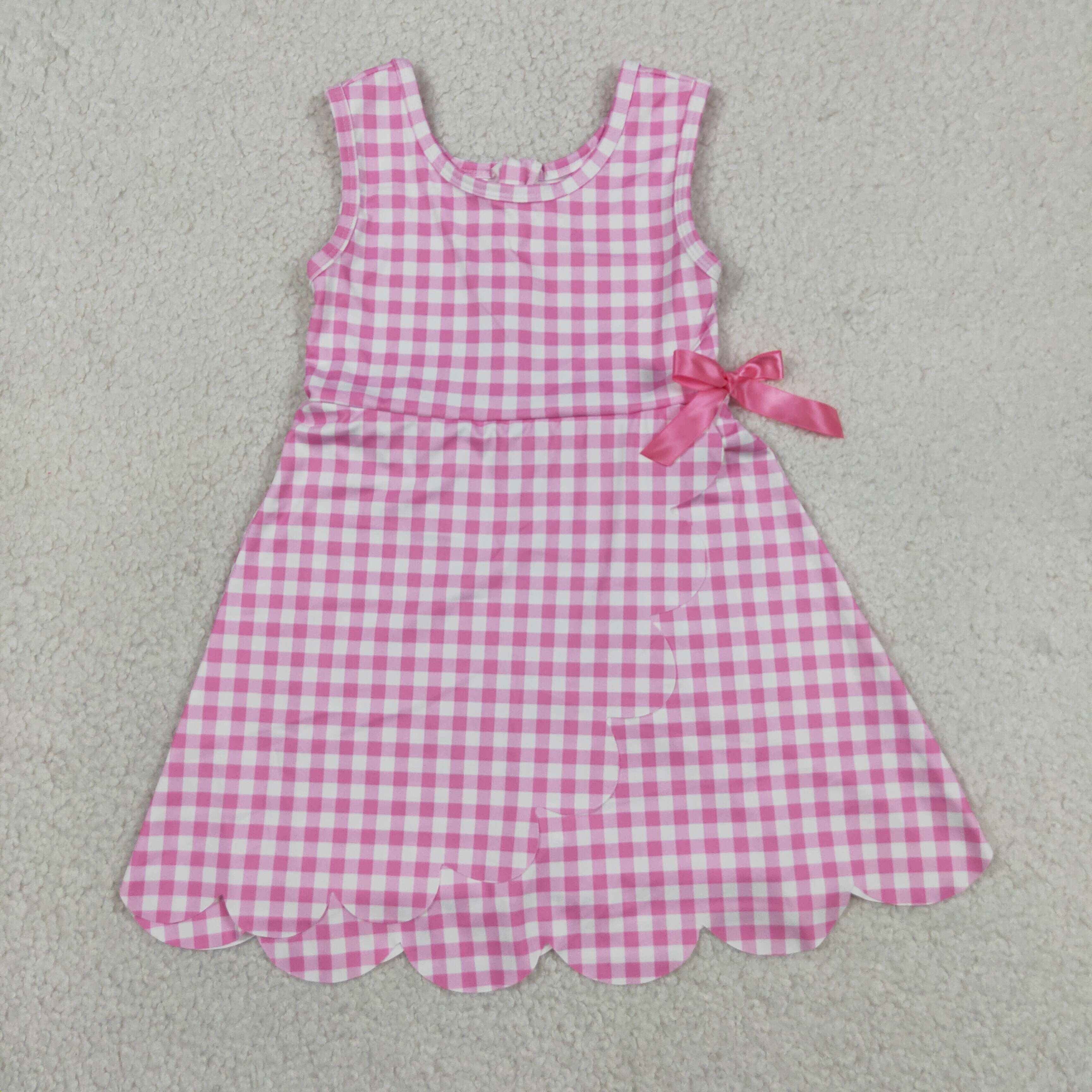 GSD3779 RTS Pink plaid print active girl yoga dress