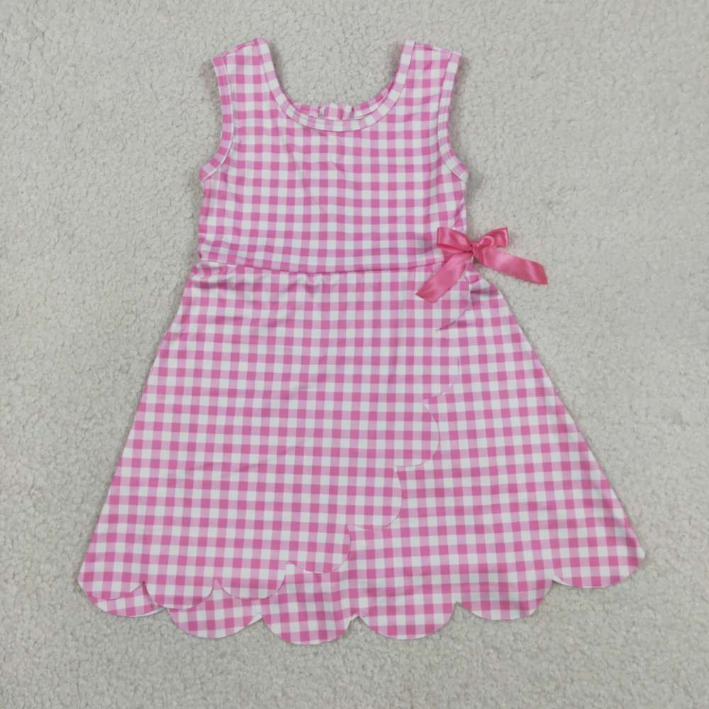 GSD3779 RTS Pink plaid print active girl yoga dress