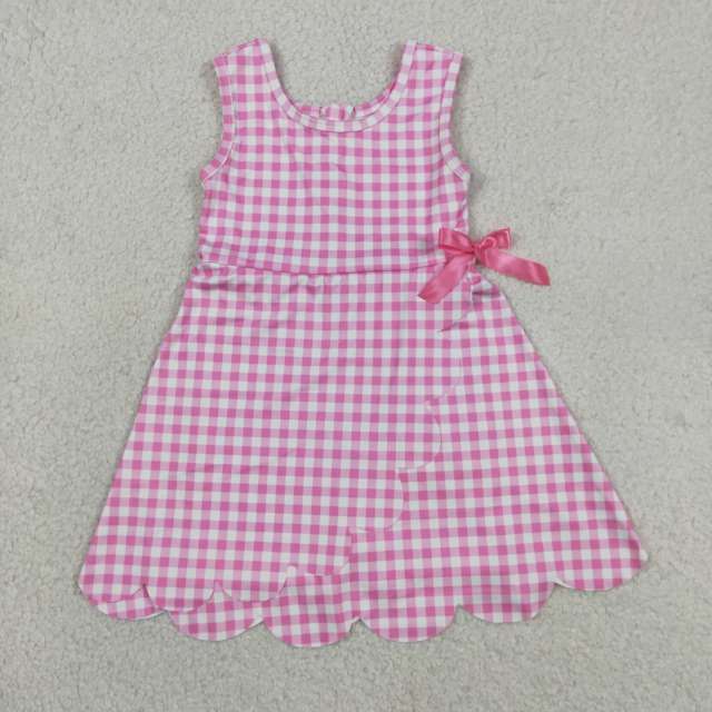 GSD3779 RTS Pink plaid print active girl yoga dress