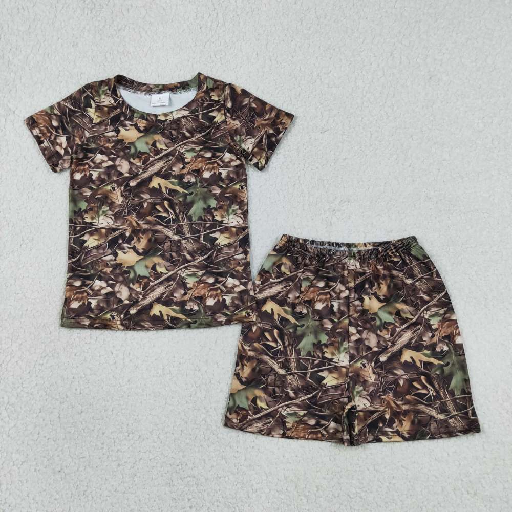 BSSO1929  RTS Real tree branch print short sleeve boy outfits