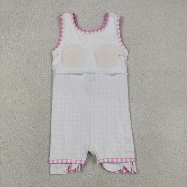 GSD3779 RTS Pink plaid print active girl yoga dress