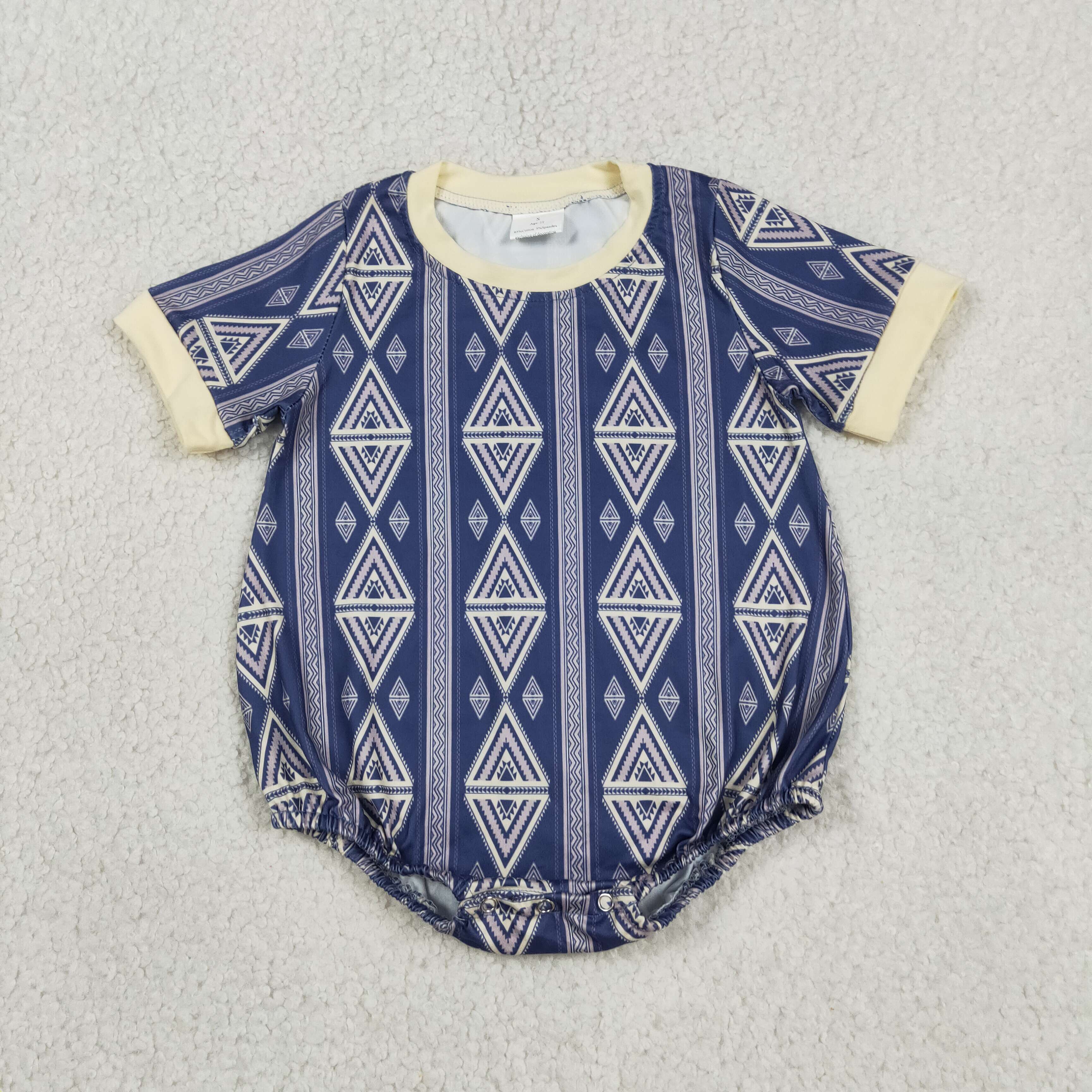 SR3713  Baby BLUE Geometric Shapes print short sleeve Rompers