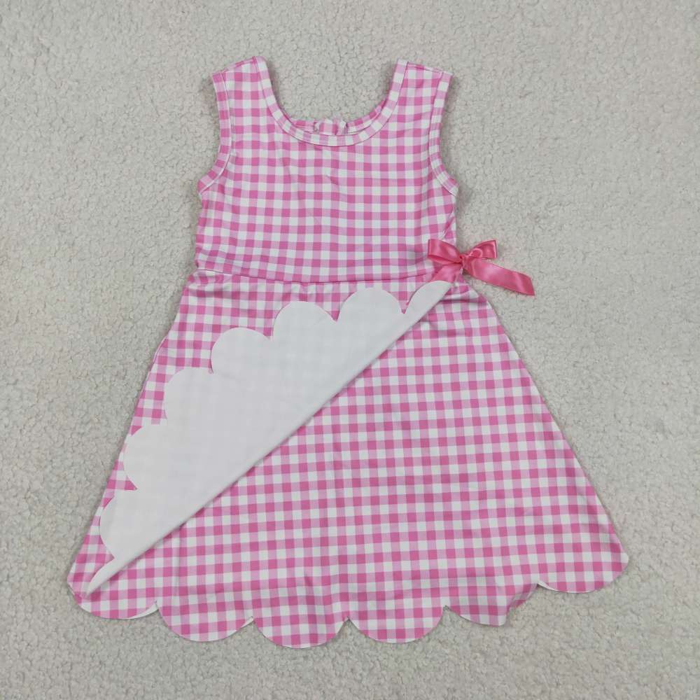 GSD3779 RTS Pink plaid print active girl yoga dress