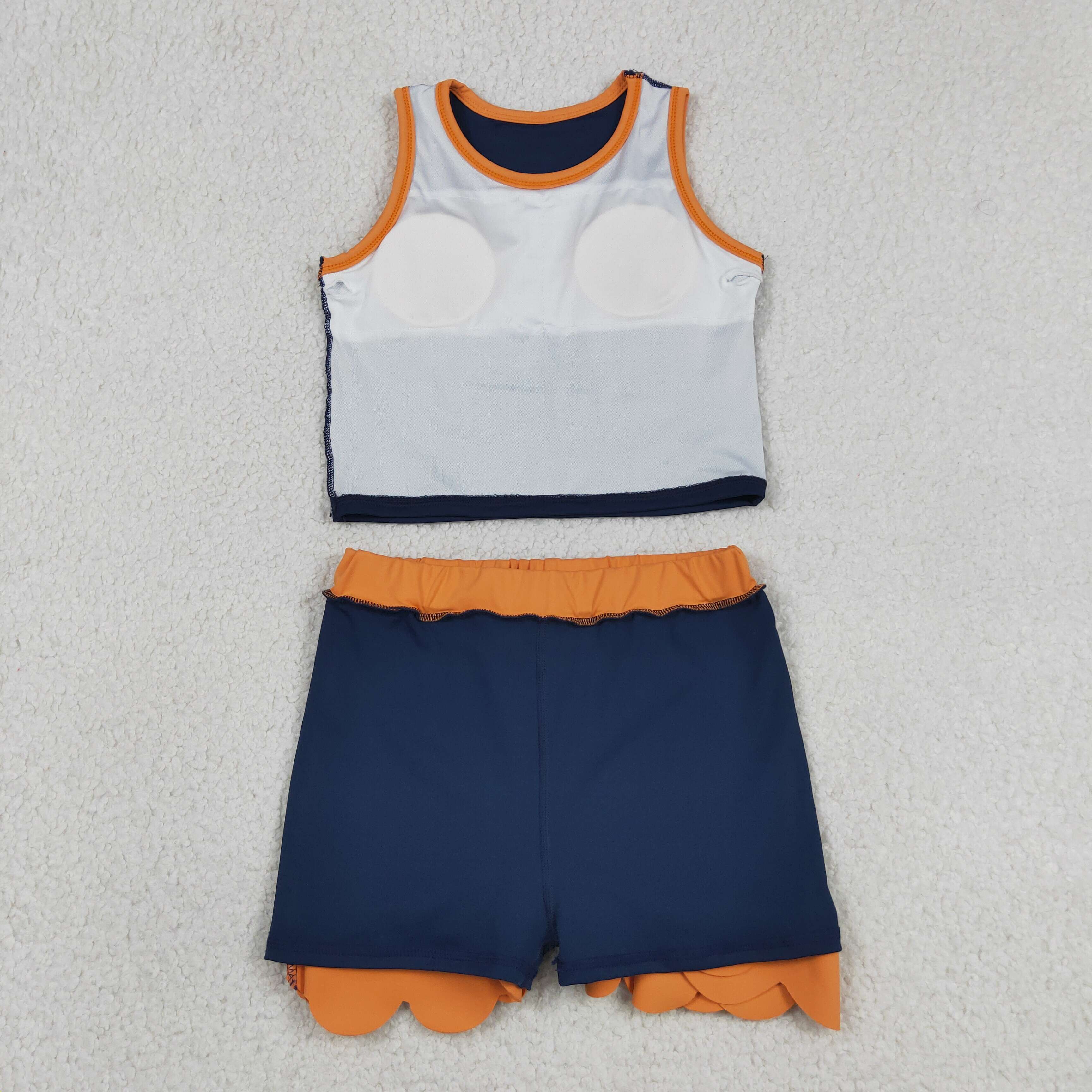 GSD4017 RTS NAVY Orange print active girl yoga scallop skirt dress