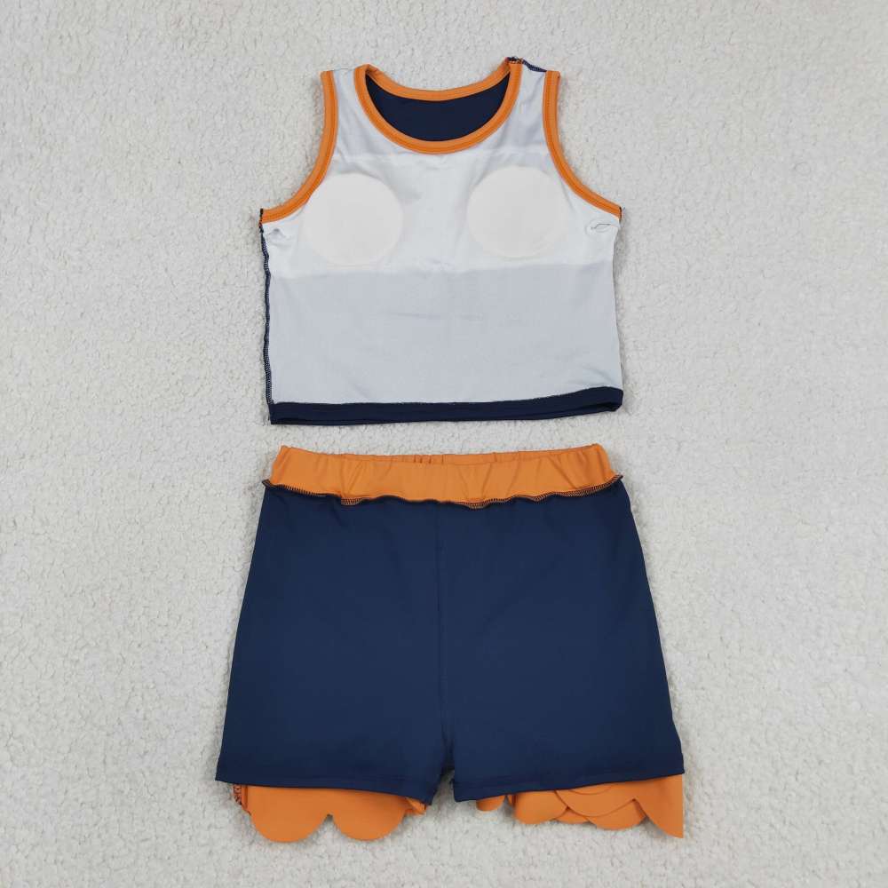 GSD4017 RTS NAVY Orange print active girl yoga scallop skirt dress
