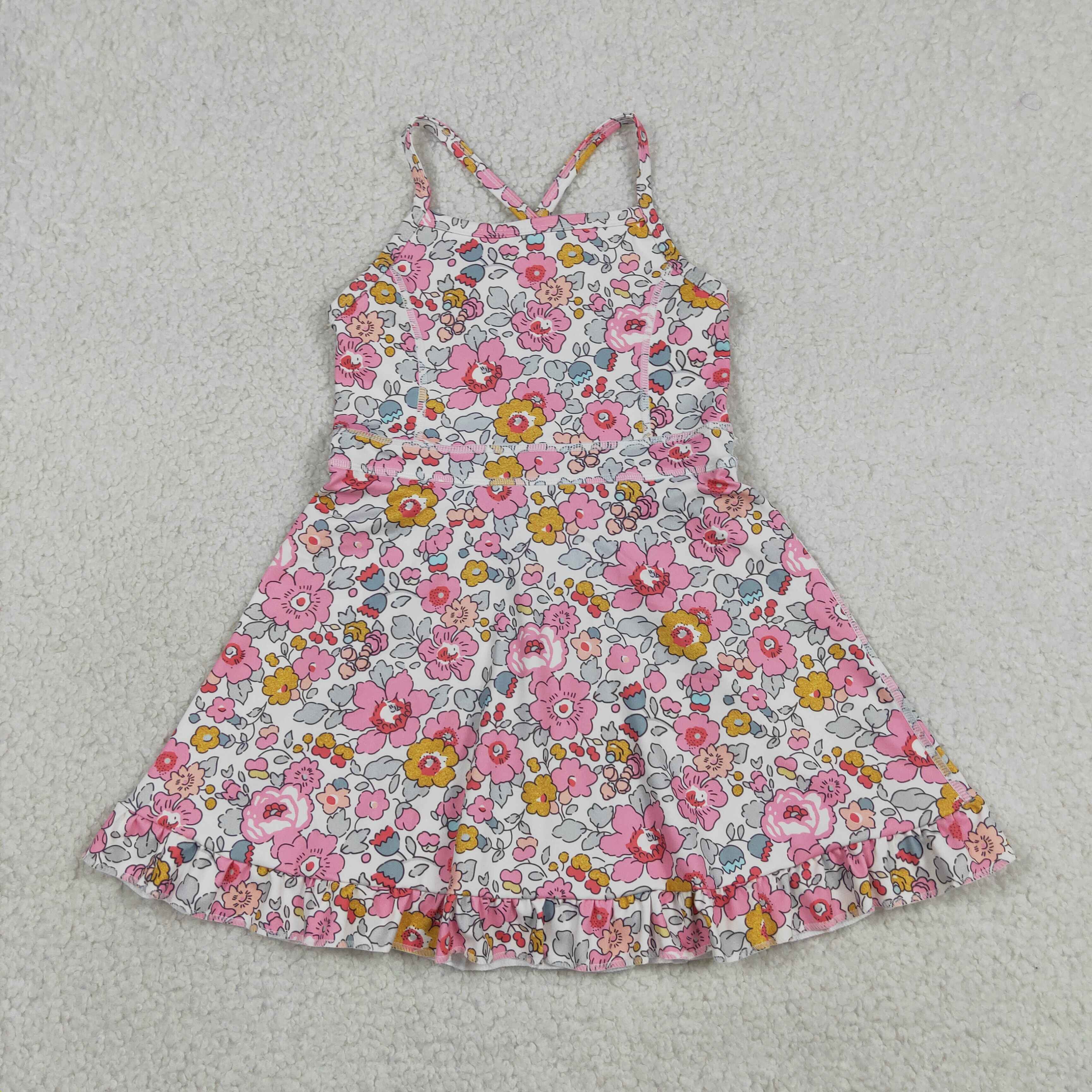 GSD2278  RTS pink SMALL  flowers  girl  summer YOGA dress