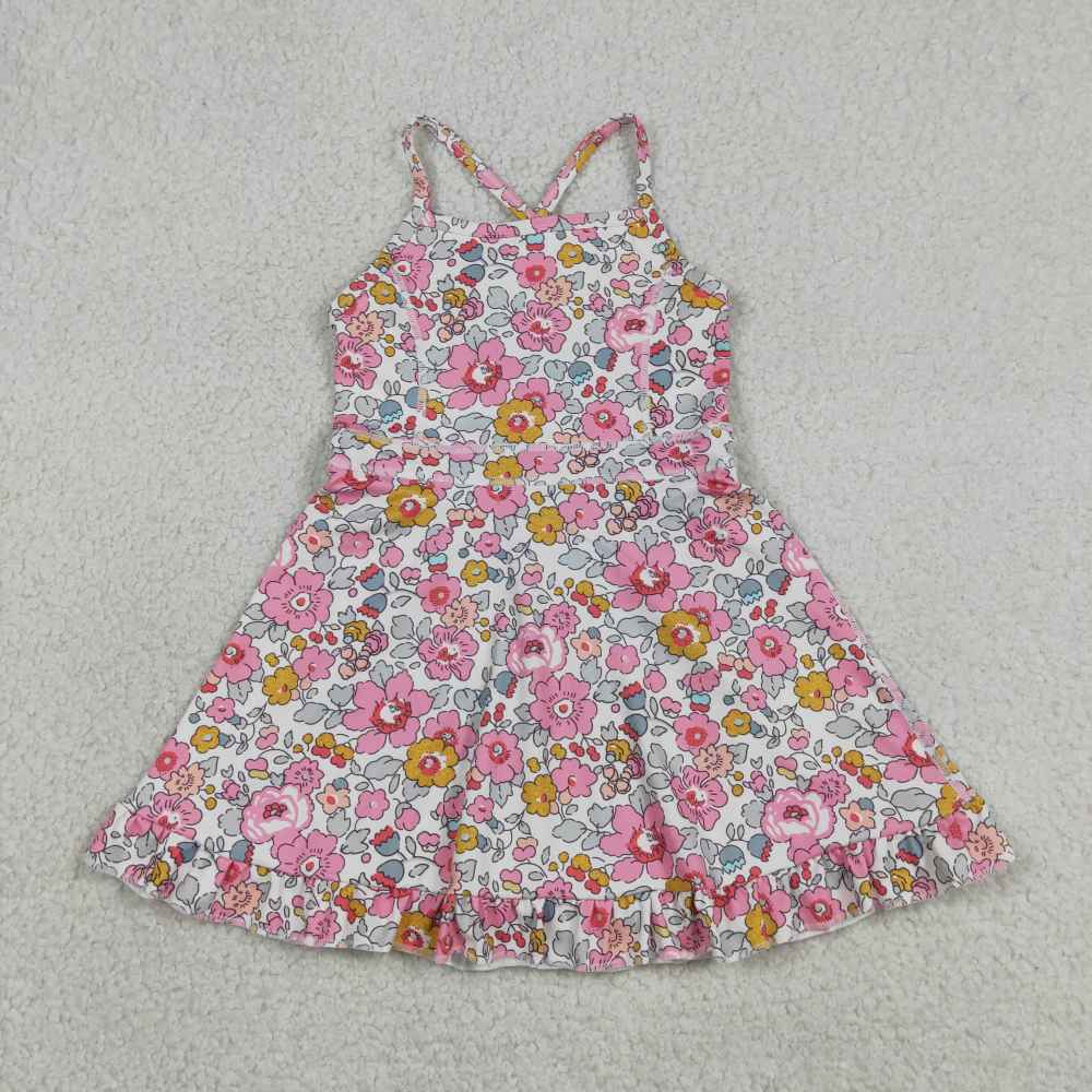 GSD2278  RTS pink SMALL  flowers  girl  summer YOGA dress