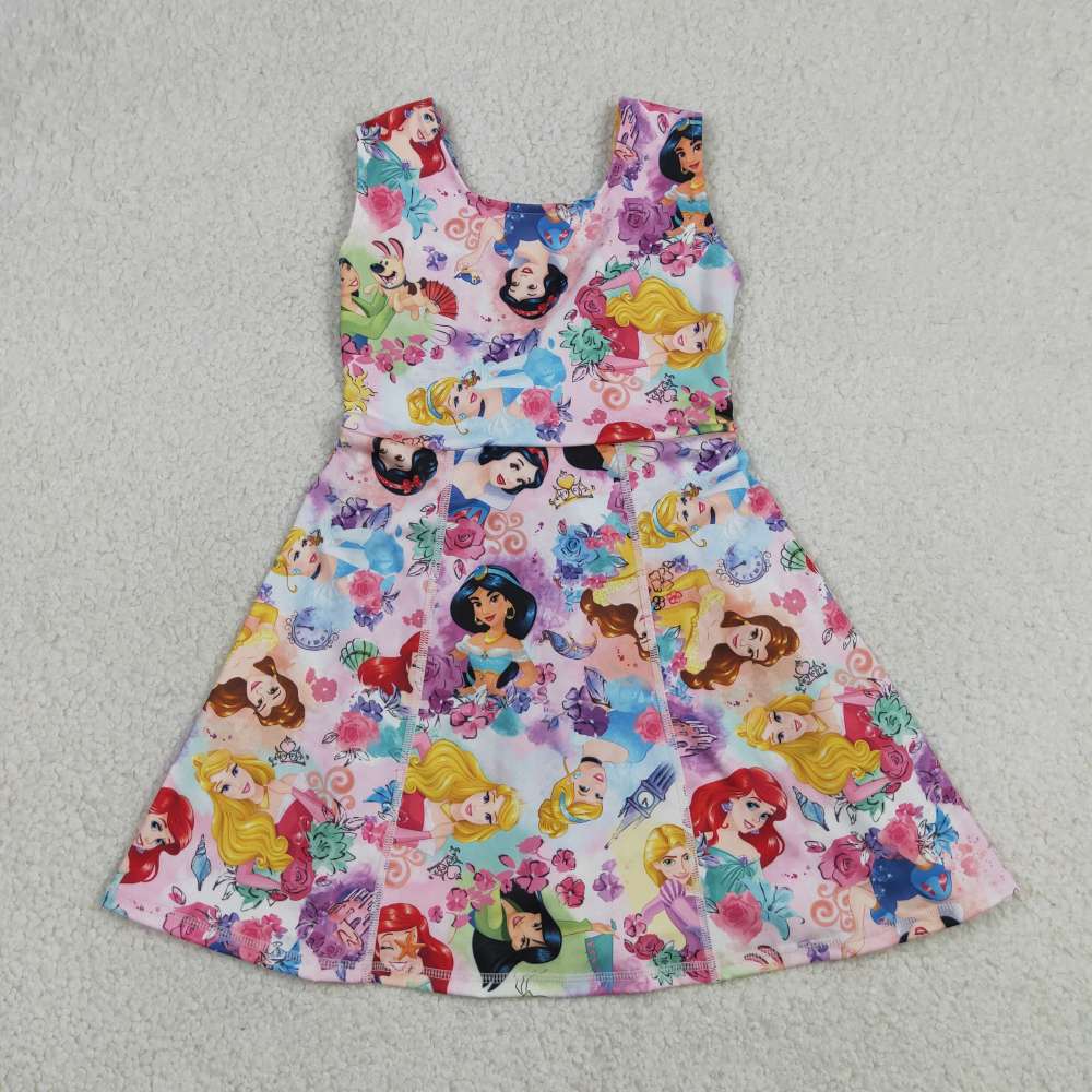 GSD2136  RTS Cartoon princess print girl  summer YOGA dress
