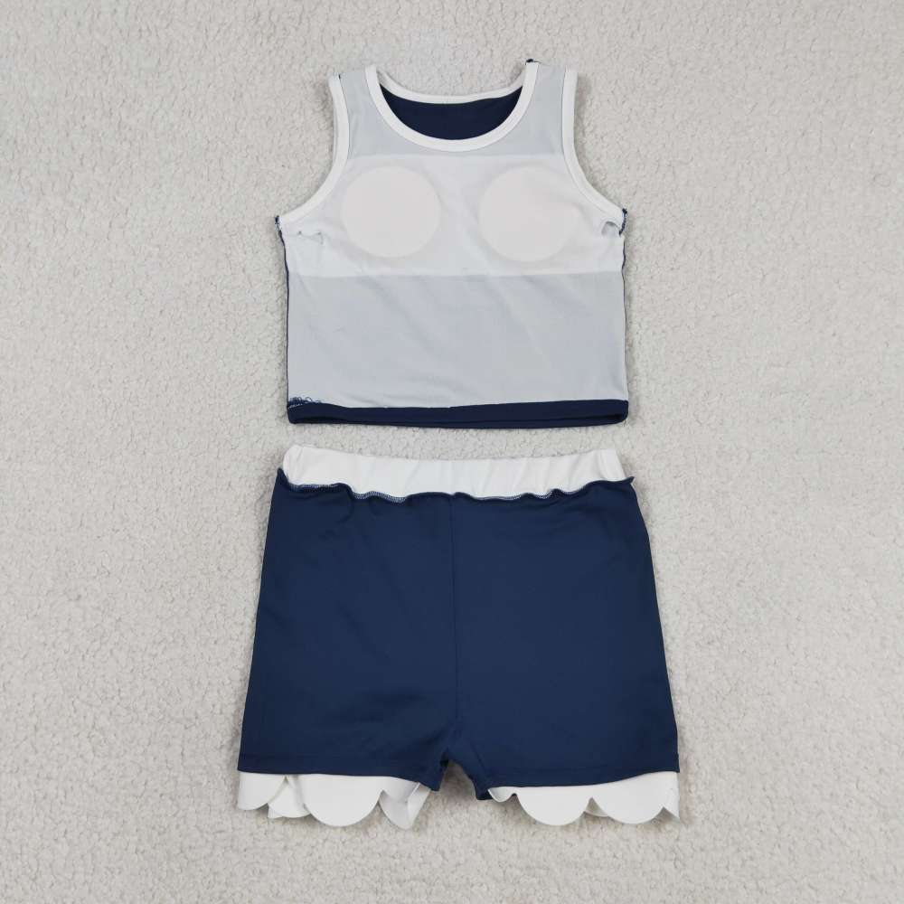 GSD4024 RTS NAVY White print active girl yoga scallop skirt dress
