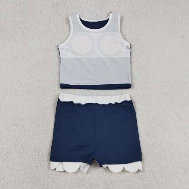 GSD4024 RTS NAVY White print active girl yoga scallop skirt dress